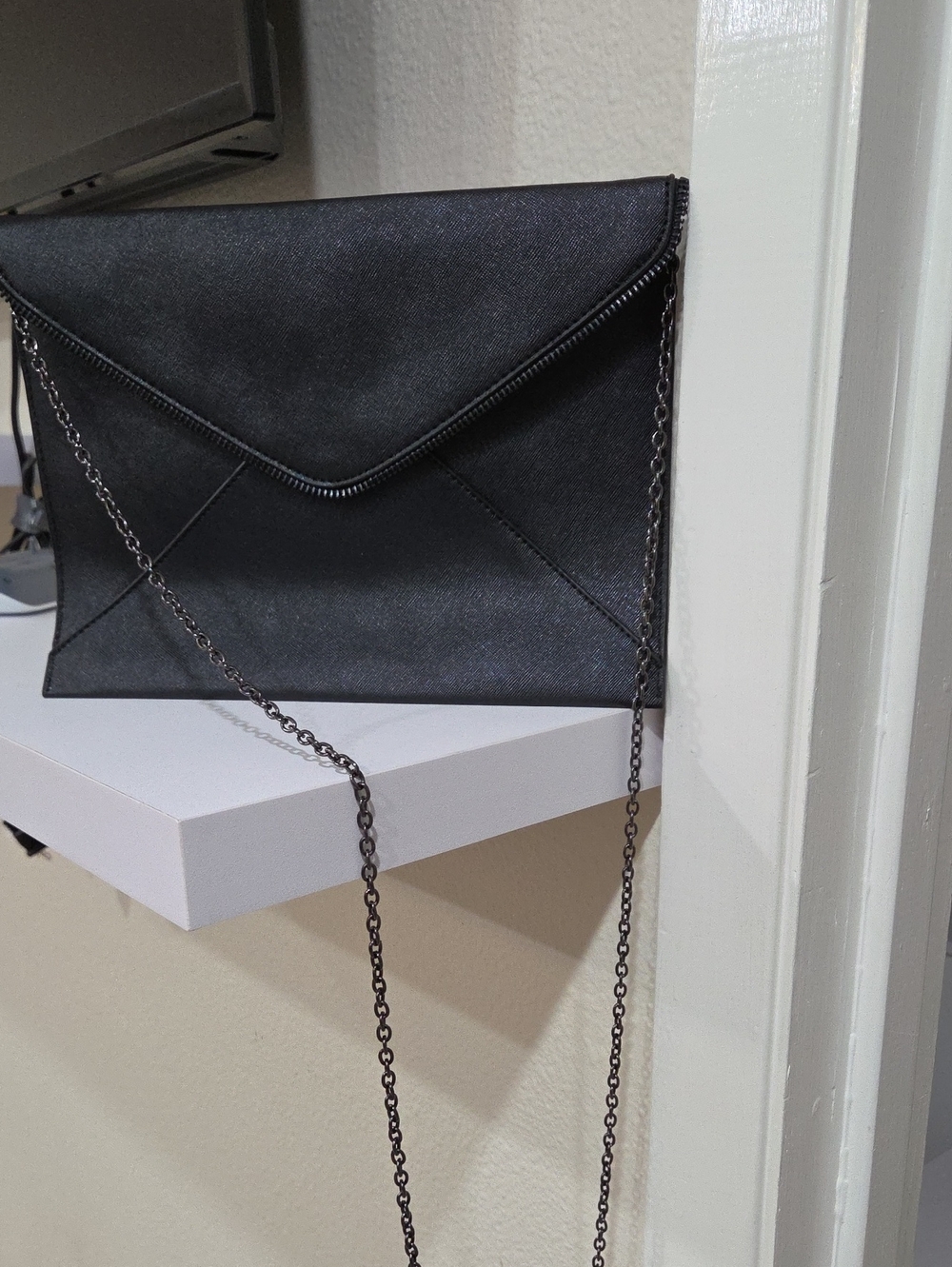 Black Envelope Crossbody Clutch Bag - Sleek Chain Strap